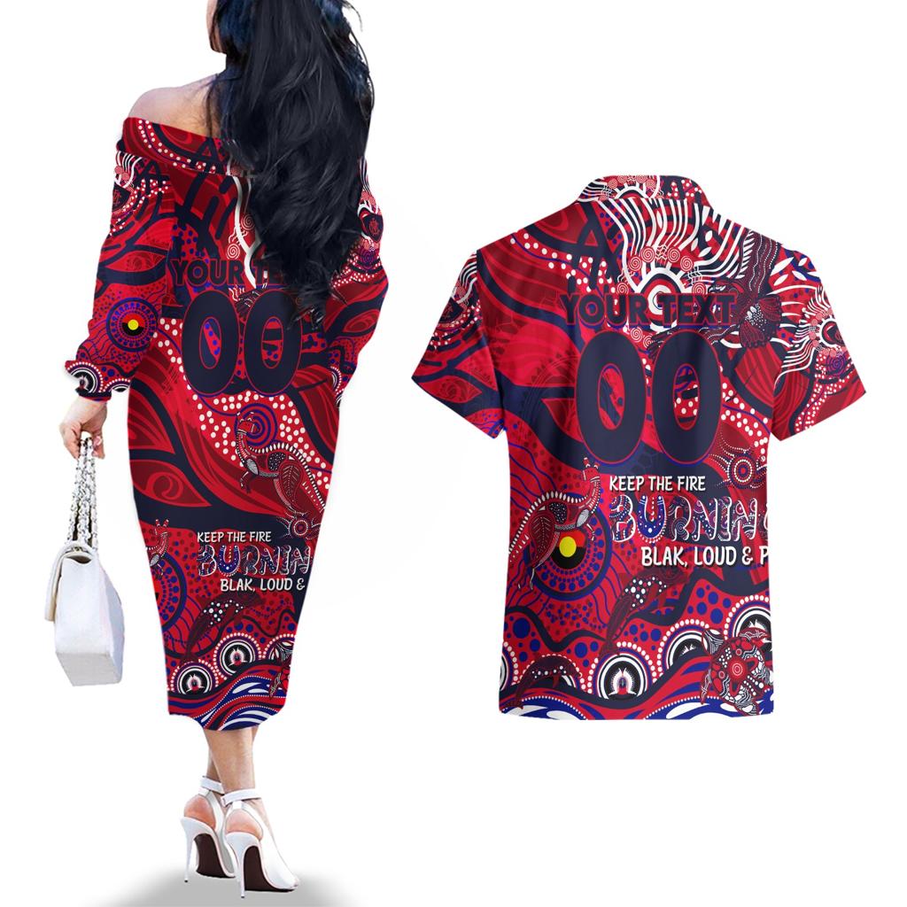 Custom NAIDOC Week 2024 Demons Couples Matching Off The Shoulder Long Sleeve Dress and Hawaiian Shirt Aboriginal Animals Keep The Fire Burning