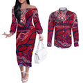 Custom NAIDOC Week 2024 Demons Couples Matching Off The Shoulder Long Sleeve Dress and Long Sleeve Button Shirt Aboriginal Animals Keep The Fire Burning
