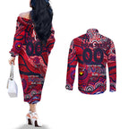 Custom NAIDOC Week 2024 Demons Couples Matching Off The Shoulder Long Sleeve Dress and Long Sleeve Button Shirt Aboriginal Animals Keep The Fire Burning