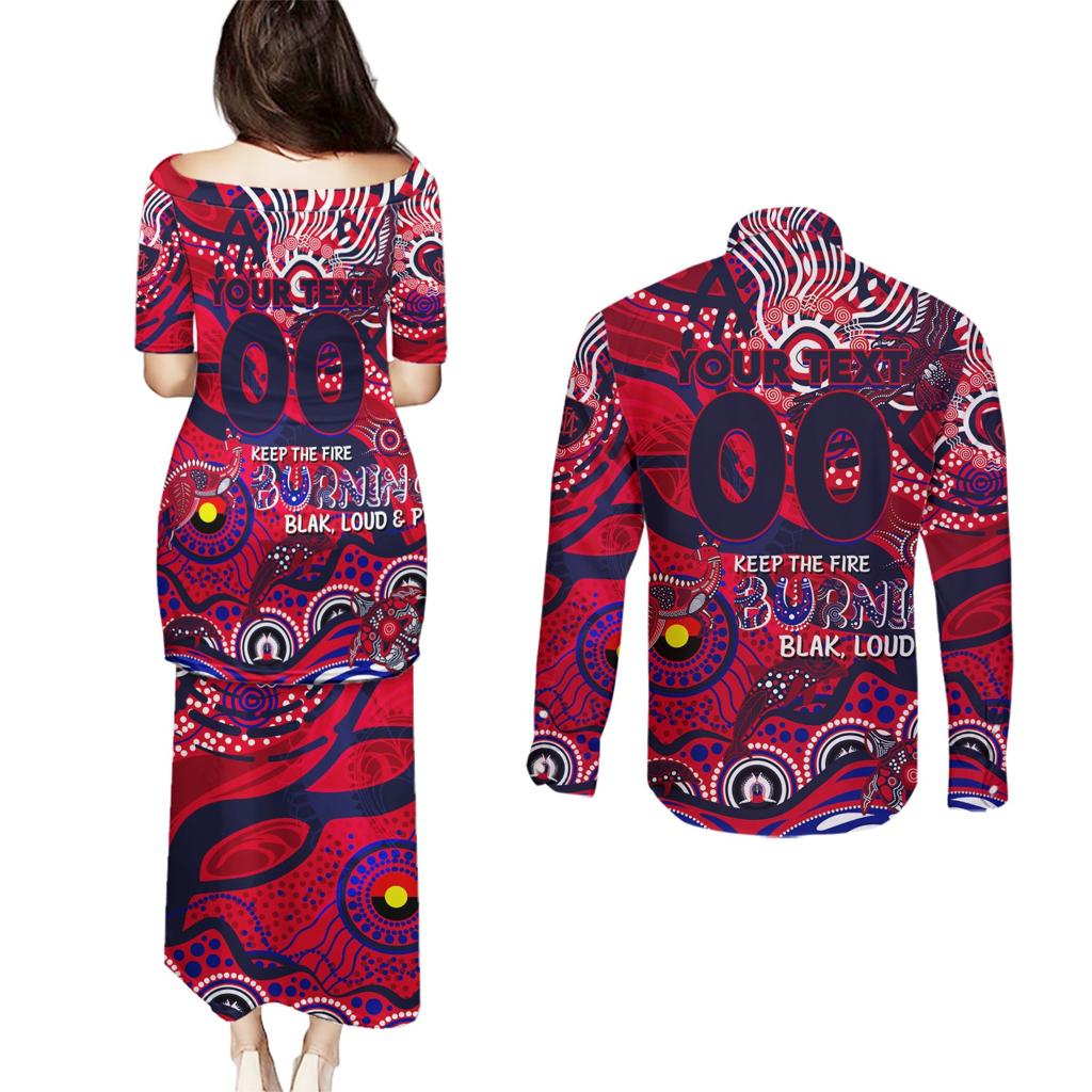 Custom NAIDOC Week 2024 Demons Couples Matching Puletasi and Long Sleeve Button Shirt Aboriginal Animals Keep The Fire Burning
