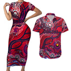 Custom NAIDOC Week 2024 Demons Couples Matching Short Sleeve Bodycon Dress and Hawaiian Shirt Aboriginal Animals Keep The Fire Burning