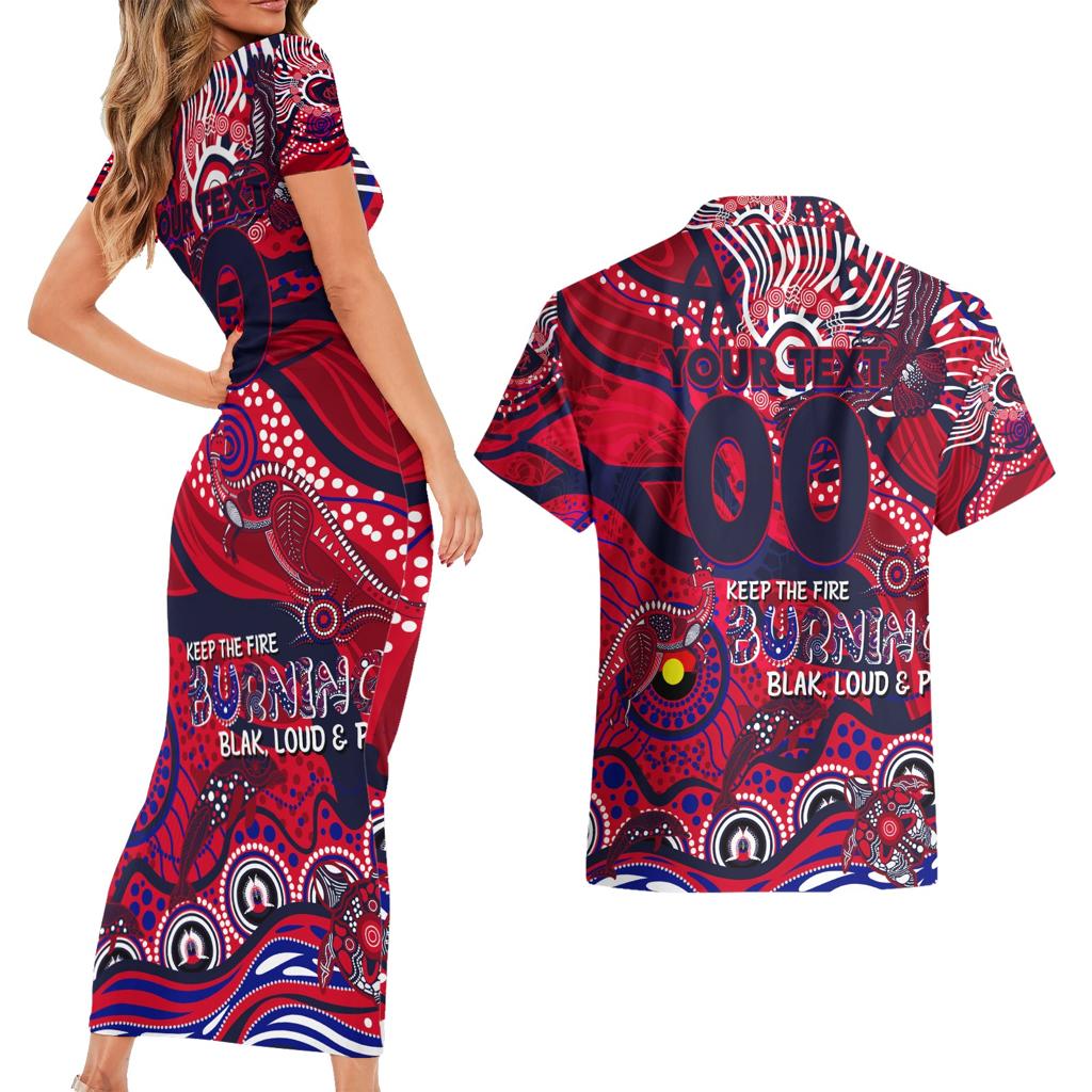 Custom NAIDOC Week 2024 Demons Couples Matching Short Sleeve Bodycon Dress and Hawaiian Shirt Aboriginal Animals Keep The Fire Burning
