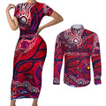 Custom NAIDOC Week 2024 Demons Couples Matching Short Sleeve Bodycon Dress and Long Sleeve Button Shirt Aboriginal Animals Keep The Fire Burning
