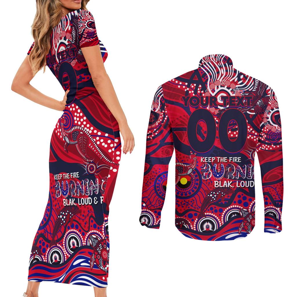 Custom NAIDOC Week 2024 Demons Couples Matching Short Sleeve Bodycon Dress and Long Sleeve Button Shirt Aboriginal Animals Keep The Fire Burning