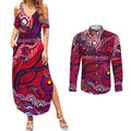 Custom NAIDOC Week 2024 Demons Couples Matching Summer Maxi Dress and Long Sleeve Button Shirt Aboriginal Animals Keep The Fire Burning