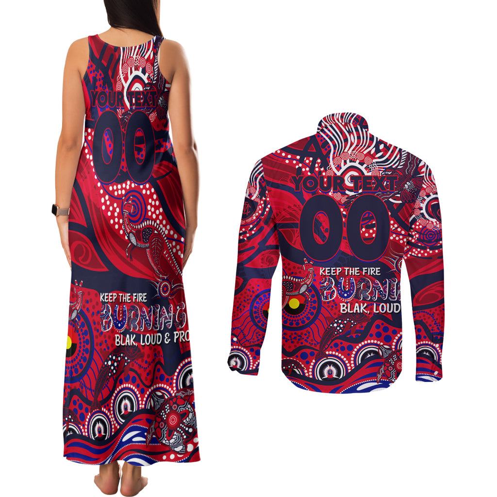 Custom NAIDOC Week 2024 Demons Couples Matching Tank Maxi Dress and Long Sleeve Button Shirt Aboriginal Animals Keep The Fire Burning