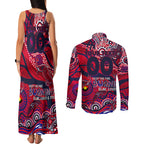 Custom NAIDOC Week 2024 Demons Couples Matching Tank Maxi Dress and Long Sleeve Button Shirt Aboriginal Animals Keep The Fire Burning
