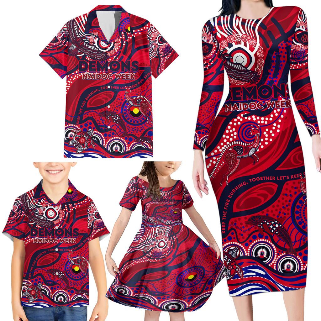 Custom NAIDOC Week 2024 Demons Family Matching Long Sleeve Bodycon Dress and Hawaiian Shirt Aboriginal Animals Keep The Fire Burning