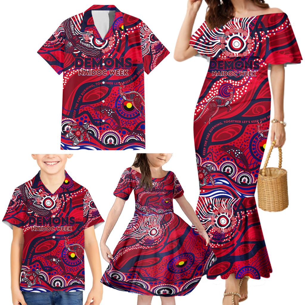 Custom NAIDOC Week 2024 Demons Family Matching Mermaid Dress and Hawaiian Shirt Aboriginal Animals Keep The Fire Burning