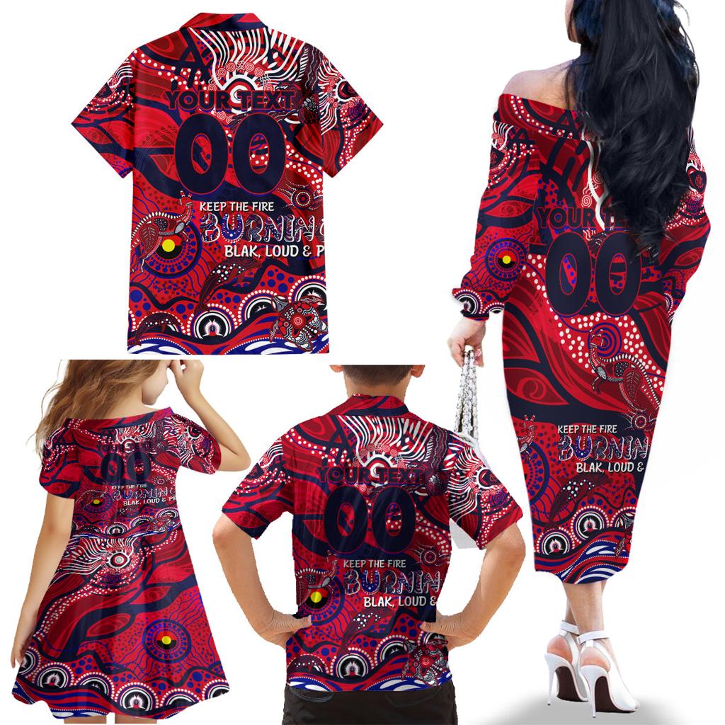 Custom NAIDOC Week 2024 Demons Family Matching Off The Shoulder Long Sleeve Dress and Hawaiian Shirt Aboriginal Animals Keep The Fire Burning