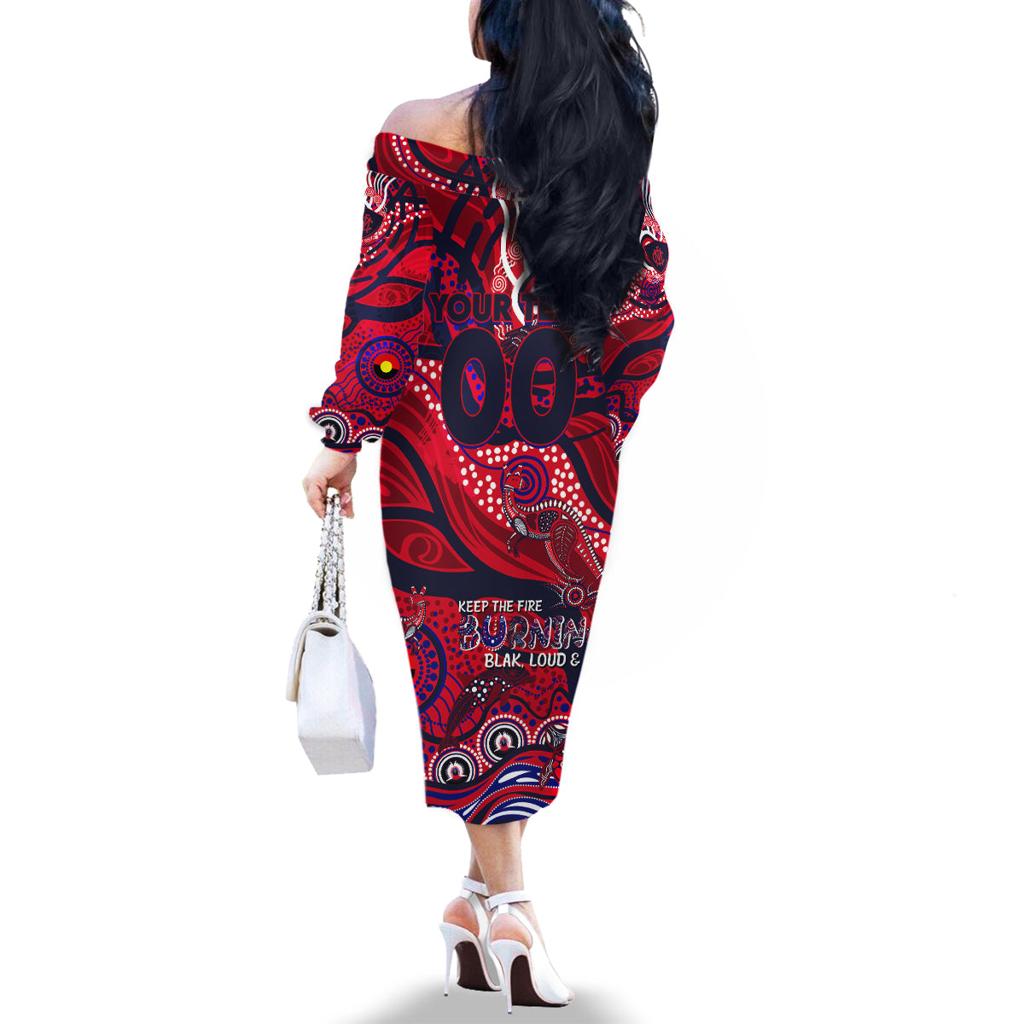 Custom NAIDOC Week 2024 Demons Family Matching Off The Shoulder Long Sleeve Dress and Hawaiian Shirt Aboriginal Animals Keep The Fire Burning