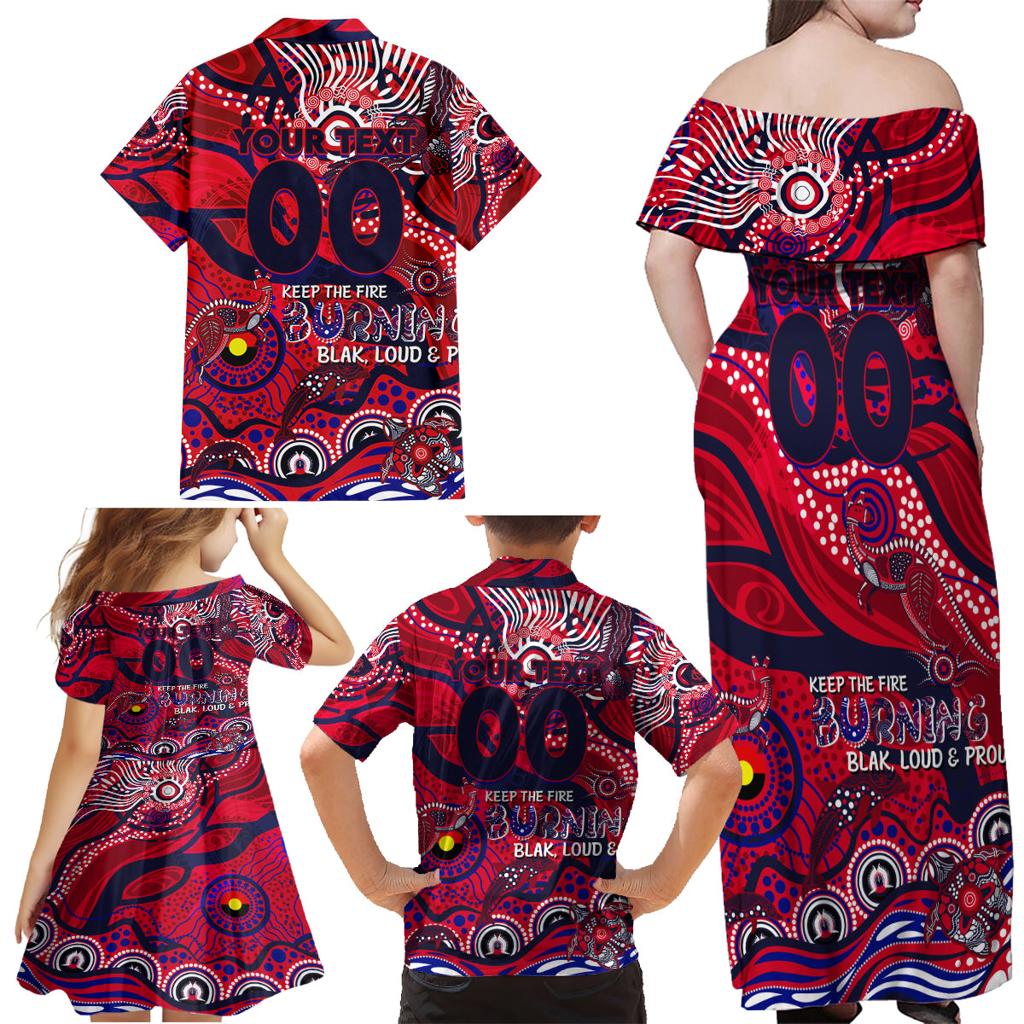 Custom NAIDOC Week 2024 Demons Family Matching Off Shoulder Maxi Dress and Hawaiian Shirt Aboriginal Animals Keep The Fire Burning