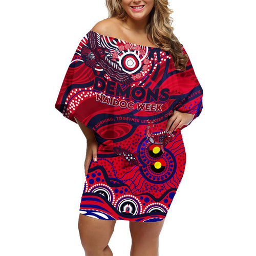 Custom NAIDOC Week 2024 Demons Family Matching Off Shoulder Short Dress and Hawaiian Shirt Aboriginal Animals Keep The Fire Burning
