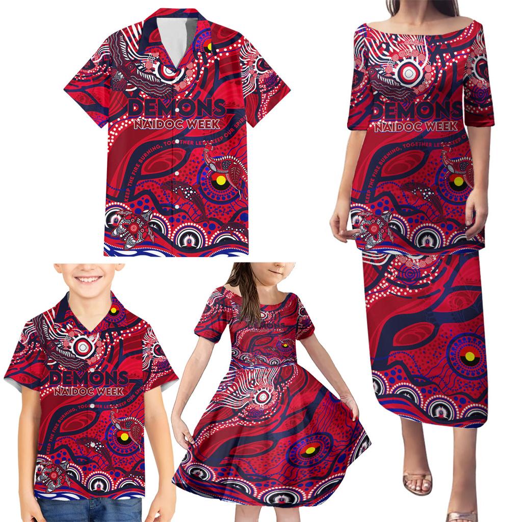 Custom NAIDOC Week 2024 Demons Family Matching Puletasi and Hawaiian Shirt Aboriginal Animals Keep The Fire Burning