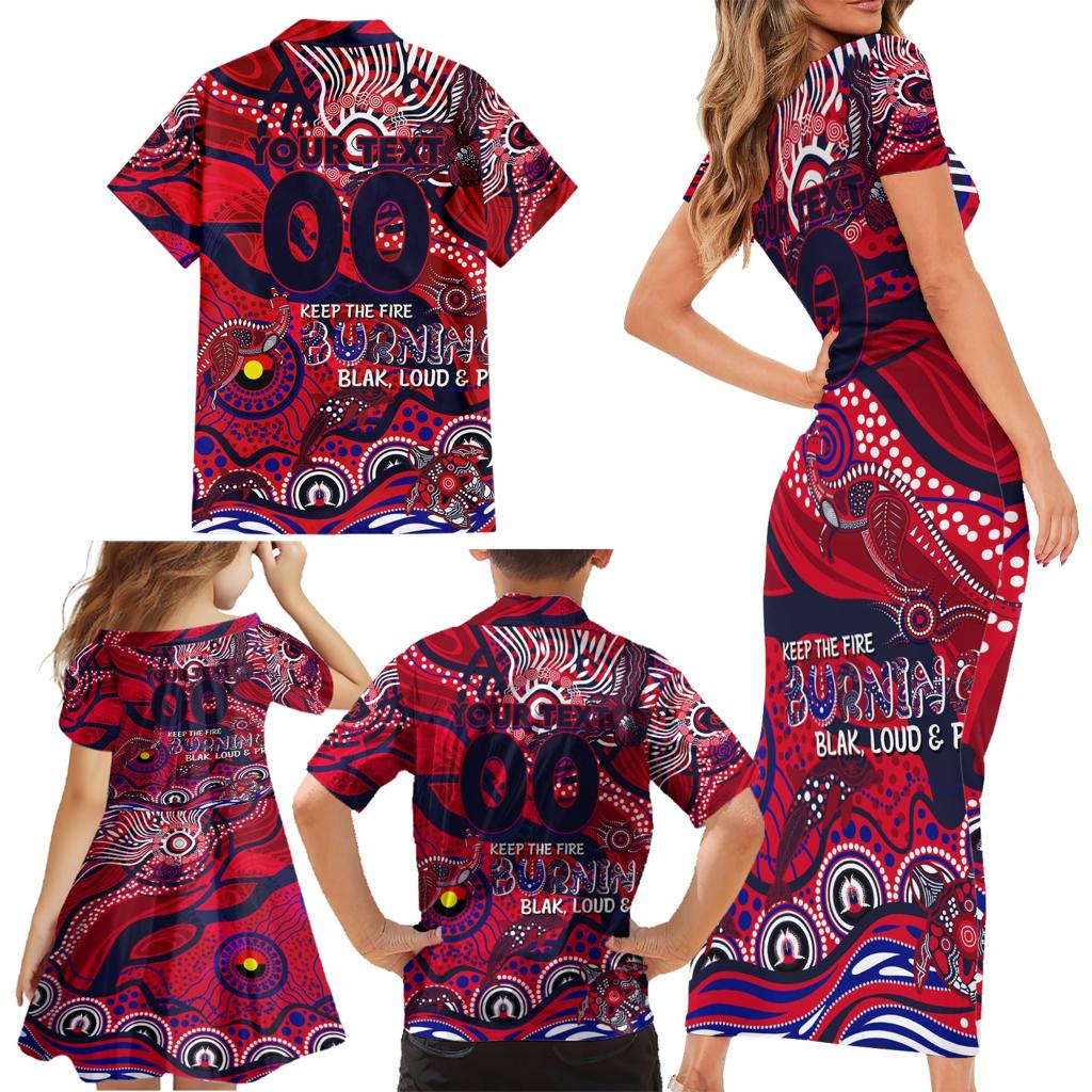 Custom NAIDOC Week 2024 Demons Family Matching Short Sleeve Bodycon Dress and Hawaiian Shirt Aboriginal Animals Keep The Fire Burning