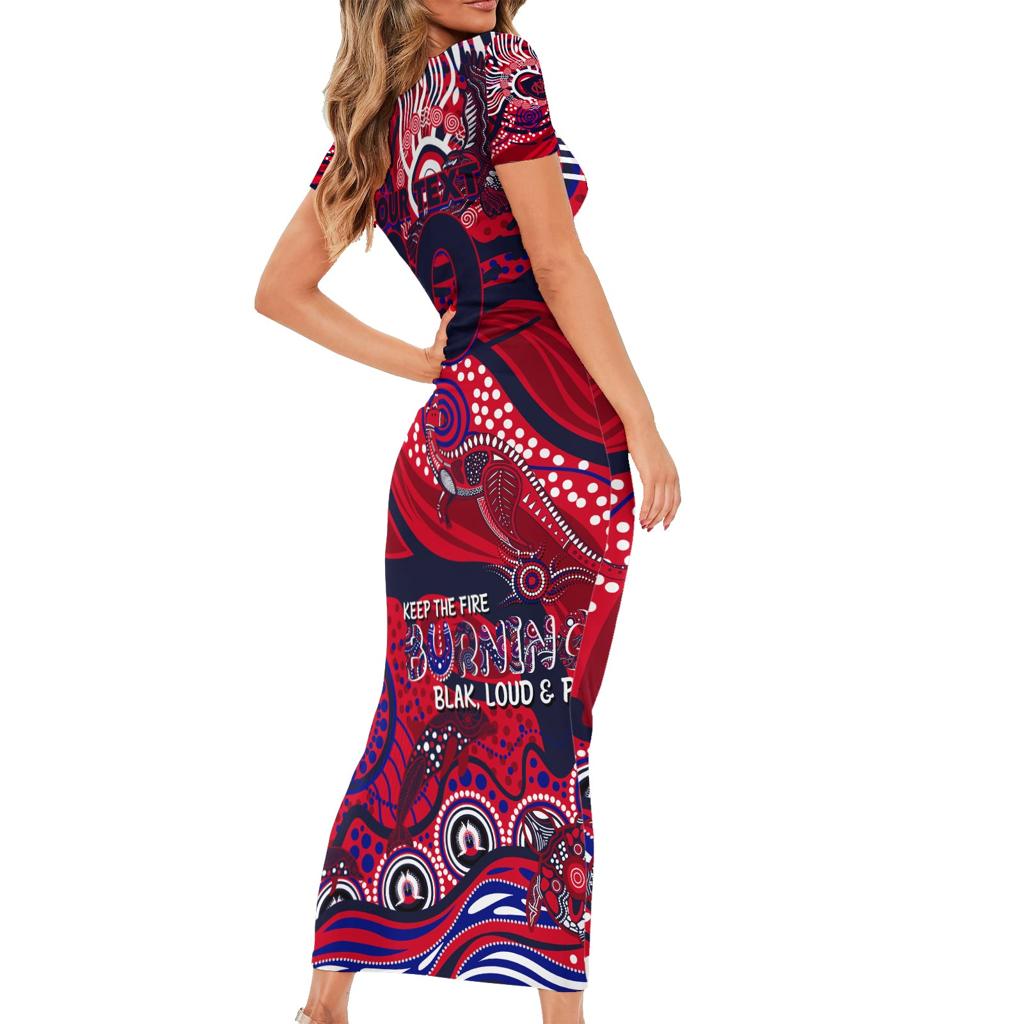 Custom NAIDOC Week 2024 Demons Family Matching Short Sleeve Bodycon Dress and Hawaiian Shirt Aboriginal Animals Keep The Fire Burning