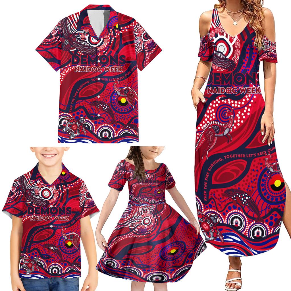 Custom NAIDOC Week 2024 Demons Family Matching Summer Maxi Dress and Hawaiian Shirt Aboriginal Animals Keep The Fire Burning