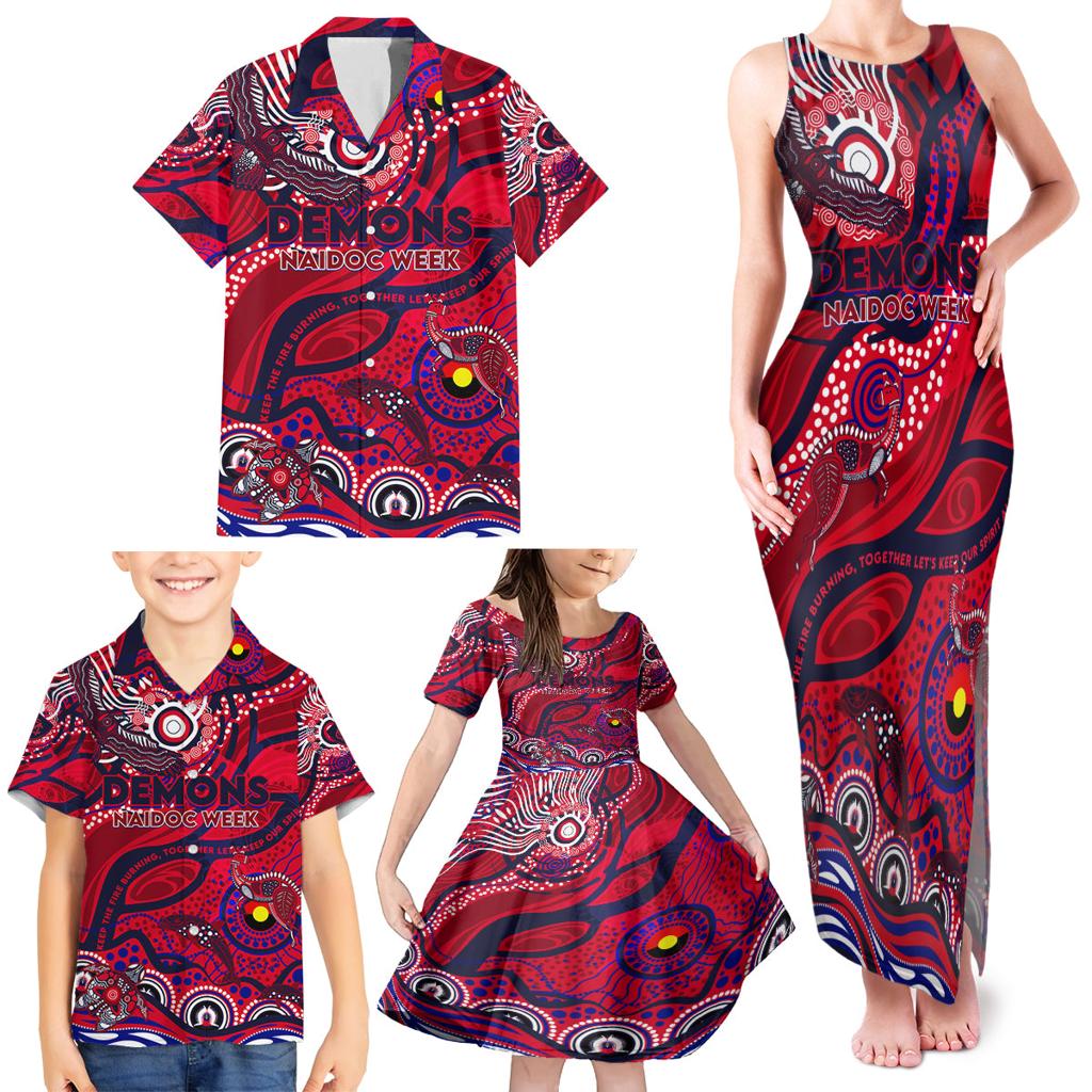 Custom NAIDOC Week 2024 Demons Family Matching Tank Maxi Dress and Hawaiian Shirt Aboriginal Animals Keep The Fire Burning