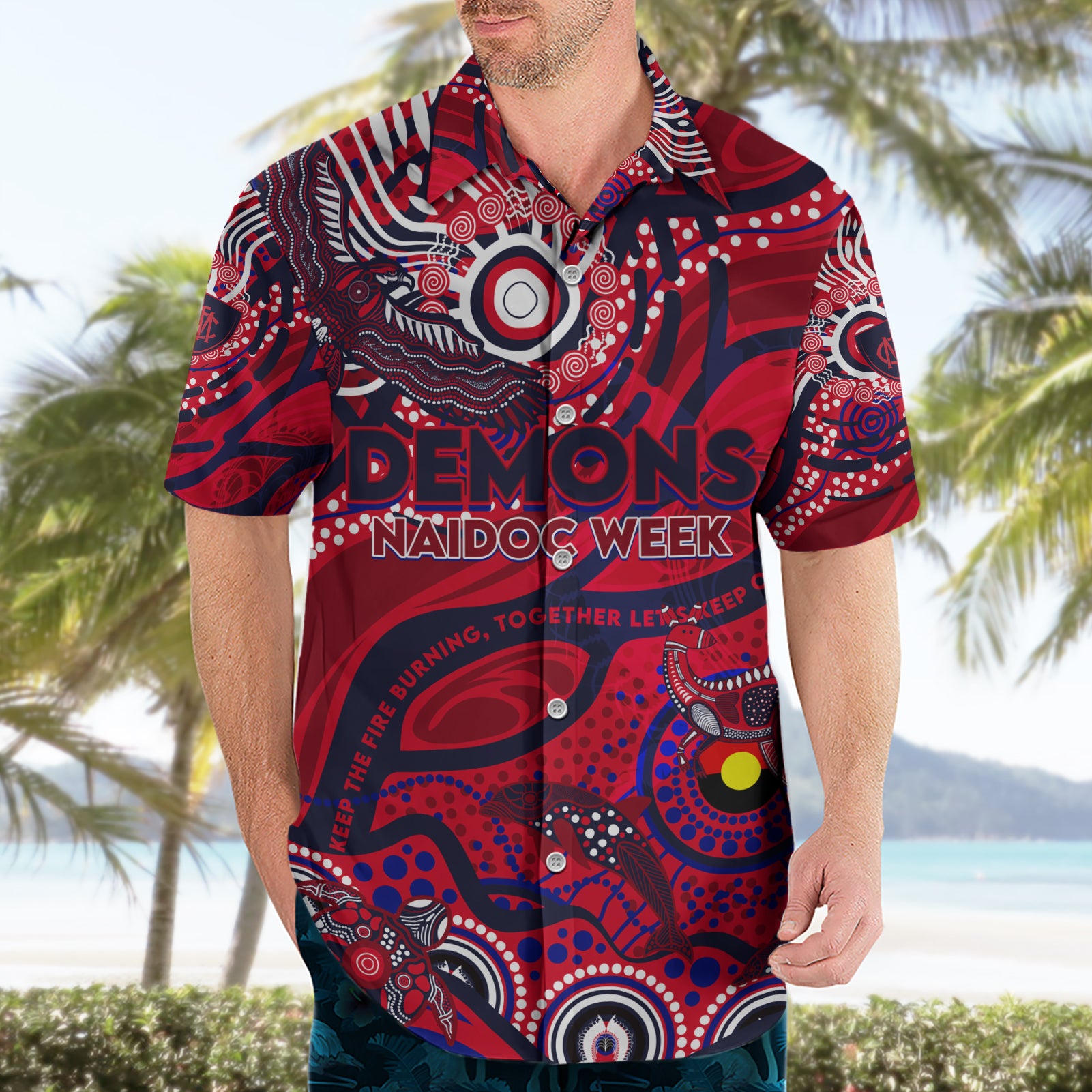 Custom NAIDOC Week 2024 Demons Hawaiian Shirt Aboriginal Animals Keep The Fire Burning