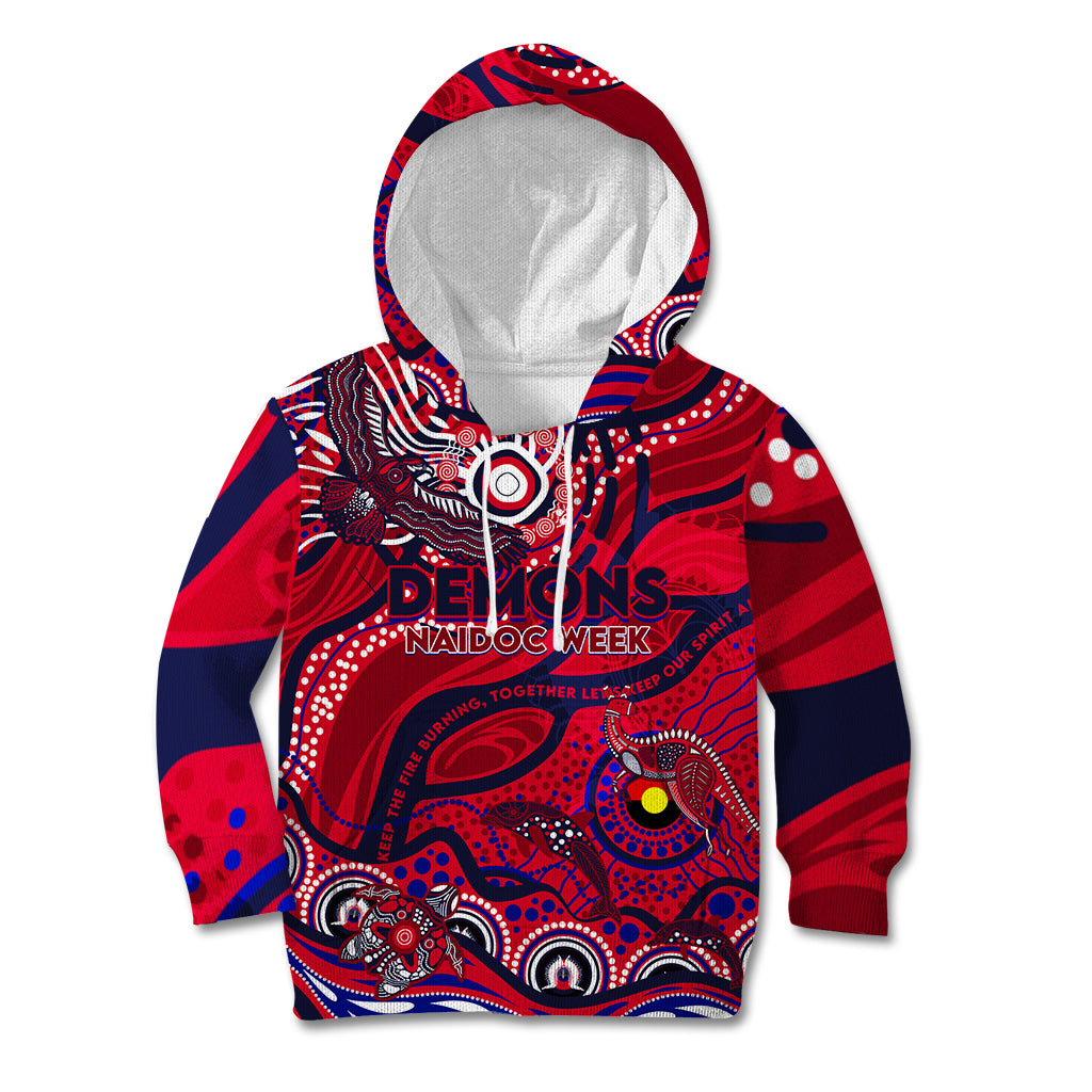 Custom NAIDOC Week 2024 Demons Kid Hoodie Aboriginal Animals Keep The Fire Burning