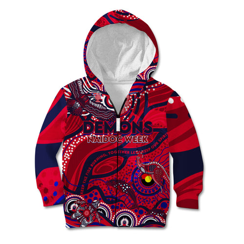 Custom NAIDOC Week 2024 Demons Kid Hoodie Aboriginal Animals Keep The Fire Burning