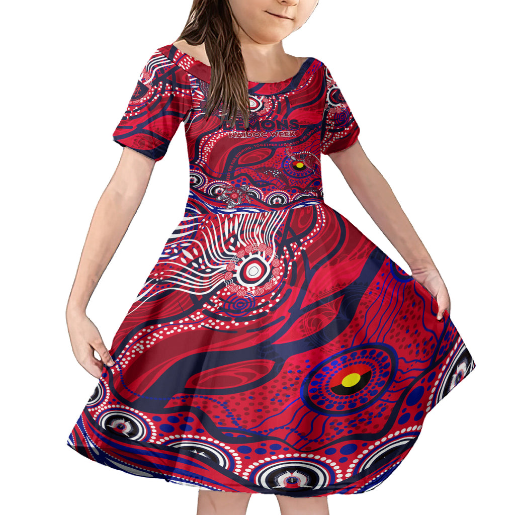 Custom NAIDOC Week 2024 Demons Kid Short Sleeve Dress Aboriginal Animals Keep The Fire Burning