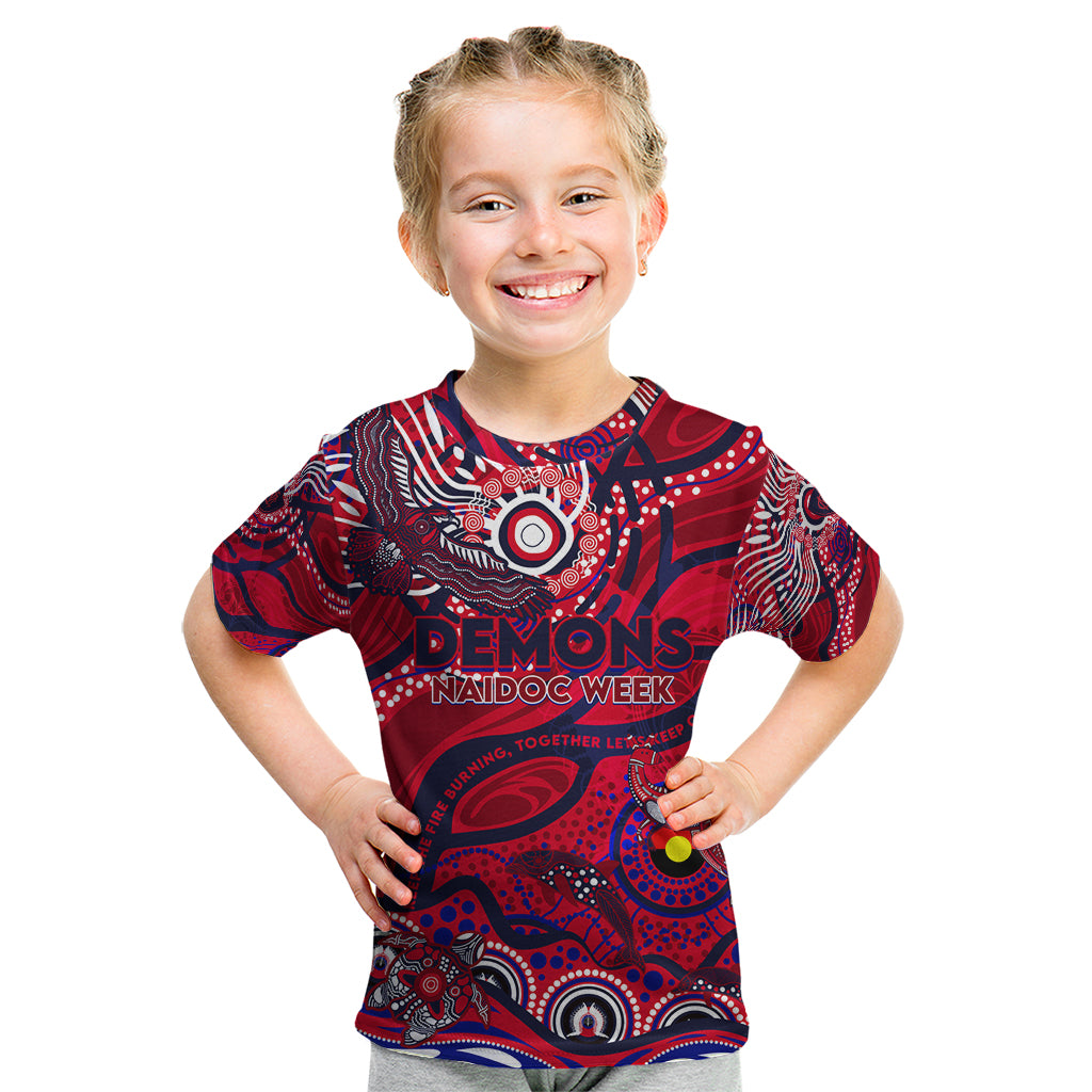 Custom NAIDOC Week 2024 Demons Kid T Shirt Aboriginal Animals Keep The Fire Burning