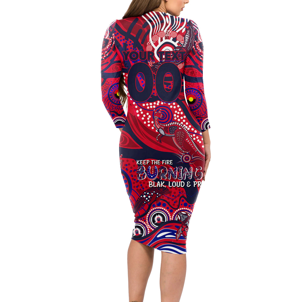 Custom NAIDOC Week 2024 Demons Long Sleeve Bodycon Dress Aboriginal Animals Keep The Fire Burning