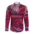 Custom NAIDOC Week 2024 Demons Long Sleeve Button Shirt Aboriginal Animals Keep The Fire Burning