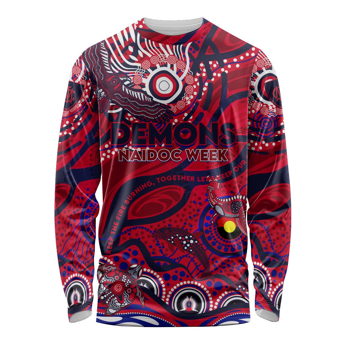 Custom NAIDOC Week 2024 Demons Long Sleeve Shirt Aboriginal Animals Keep The Fire Burning