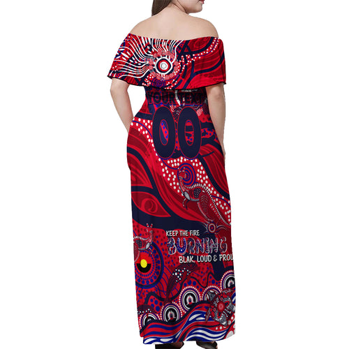 Custom NAIDOC Week 2024 Demons Off Shoulder Maxi Dress Aboriginal Animals Keep The Fire Burning