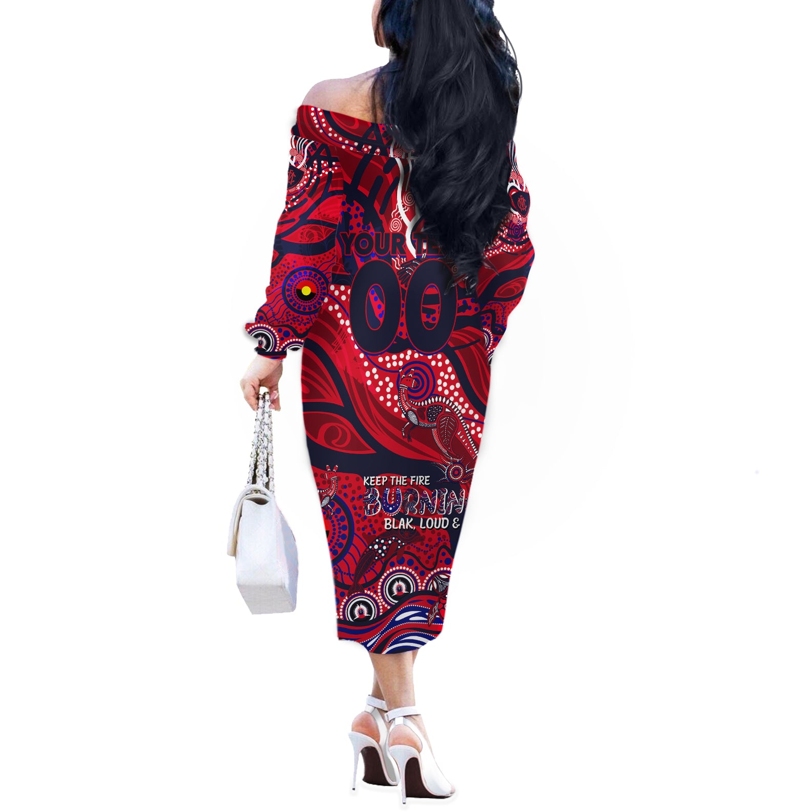 Custom NAIDOC Week 2024 Demons Off The Shoulder Long Sleeve Dress Aboriginal Animals Keep The Fire Burning