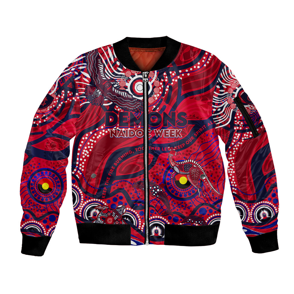 Custom NAIDOC Week 2024 Demons Sleeve Zip Bomber Jacket Aboriginal Animals Keep The Fire Burning