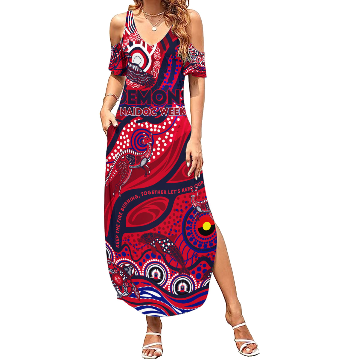 Custom NAIDOC Week 2024 Demons Summer Maxi Dress Aboriginal Animals Keep The Fire Burning