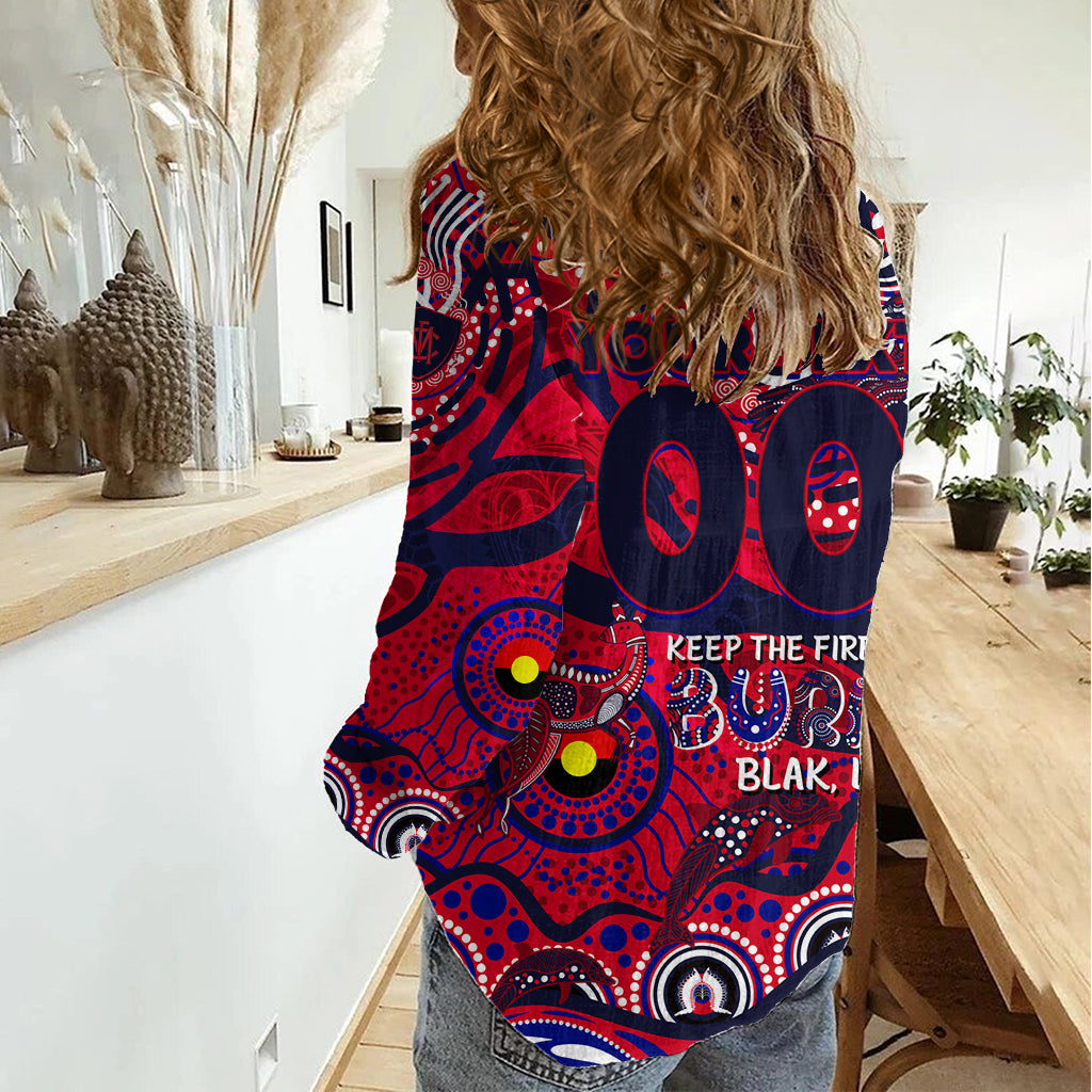 Custom NAIDOC Week 2024 Demons Women Casual Shirt Aboriginal Animals Keep The Fire Burning