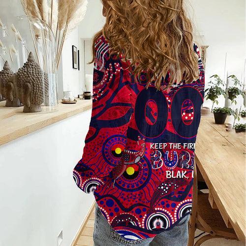 Custom NAIDOC Week 2024 Demons Women Casual Shirt Aboriginal Animals Keep The Fire Burning