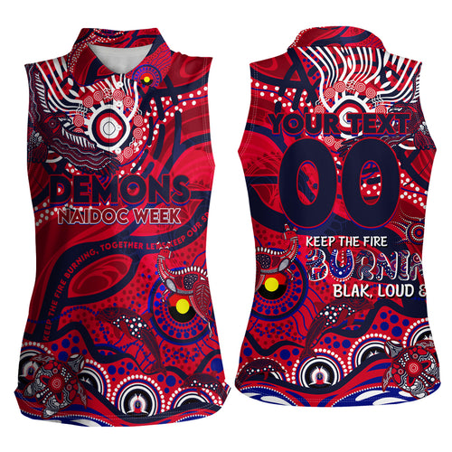 Custom NAIDOC Week 2024 Demons Women Sleeveless Polo Shirt Aboriginal Animals Keep The Fire Burning