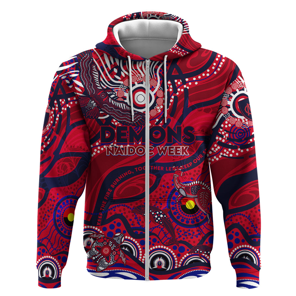 Custom NAIDOC Week 2024 Demons Zip Hoodie Aboriginal Animals Keep The Fire Burning