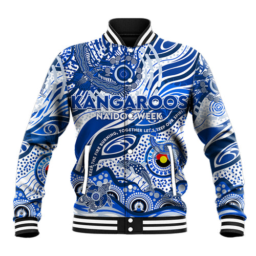 Custom NAIDOC Week 2024 Kangaroos Baseball Jacket Aboriginal Animals Keep The Fire Burning