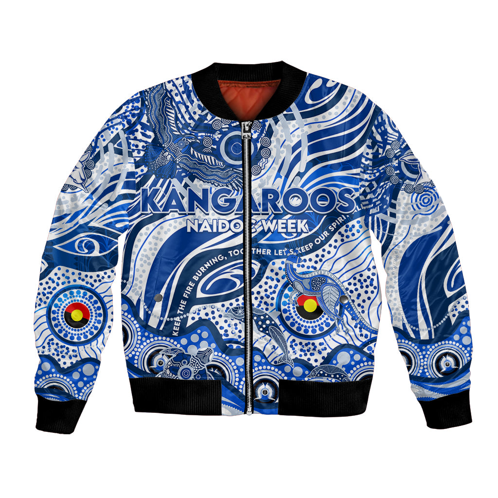 Custom NAIDOC Week 2024 Kangaroos Bomber Jacket Aboriginal Animals Keep The Fire Burning