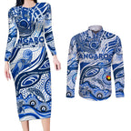 Custom NAIDOC Week 2024 Kangaroos Couples Matching Long Sleeve Bodycon Dress and Long Sleeve Button Shirt Aboriginal Animals Keep The Fire Burning