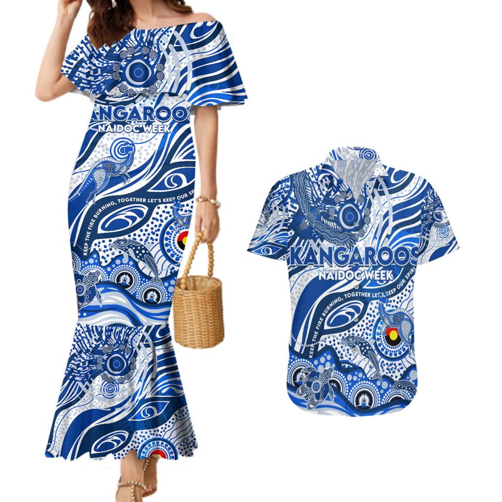 Custom NAIDOC Week 2024 Kangaroos Couples Matching Mermaid Dress and Hawaiian Shirt Aboriginal Animals Keep The Fire Burning