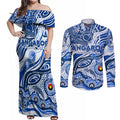 Custom NAIDOC Week 2024 Kangaroos Couples Matching Off Shoulder Maxi Dress and Long Sleeve Button Shirt Aboriginal Animals Keep The Fire Burning