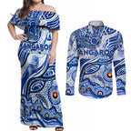 Custom NAIDOC Week 2024 Kangaroos Couples Matching Off Shoulder Maxi Dress and Long Sleeve Button Shirt Aboriginal Animals Keep The Fire Burning