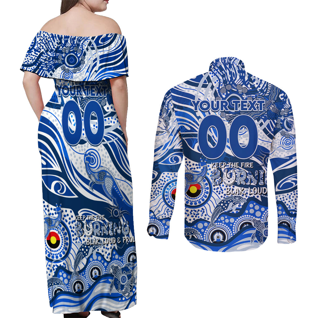 Custom NAIDOC Week 2024 Kangaroos Couples Matching Off Shoulder Maxi Dress and Long Sleeve Button Shirt Aboriginal Animals Keep The Fire Burning