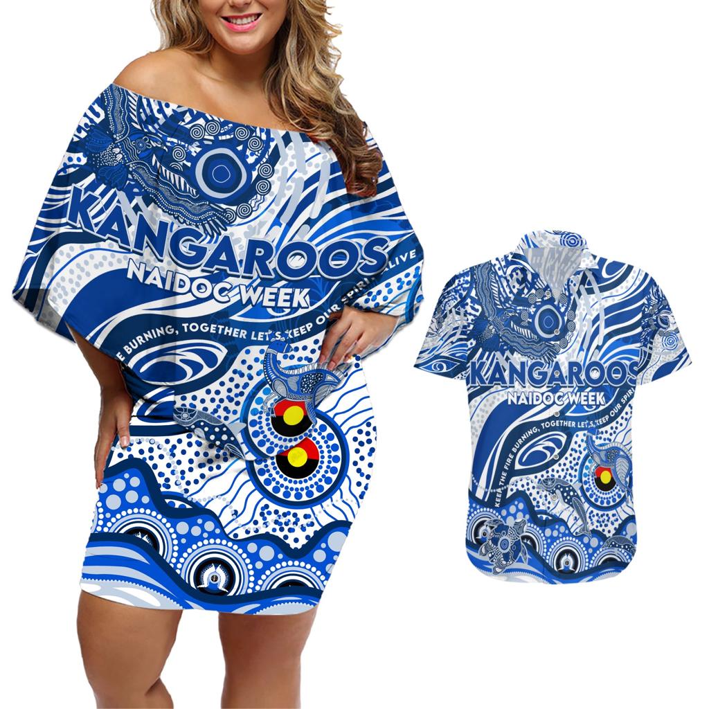 Custom NAIDOC Week 2024 Kangaroos Couples Matching Off Shoulder Short Dress and Hawaiian Shirt Aboriginal Animals Keep The Fire Burning