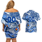 Custom NAIDOC Week 2024 Kangaroos Couples Matching Off Shoulder Short Dress and Hawaiian Shirt Aboriginal Animals Keep The Fire Burning