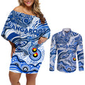 Custom NAIDOC Week 2024 Kangaroos Couples Matching Off Shoulder Short Dress and Long Sleeve Button Shirt Aboriginal Animals Keep The Fire Burning