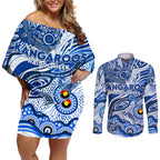Custom NAIDOC Week 2024 Kangaroos Couples Matching Off Shoulder Short Dress and Long Sleeve Button Shirt Aboriginal Animals Keep The Fire Burning