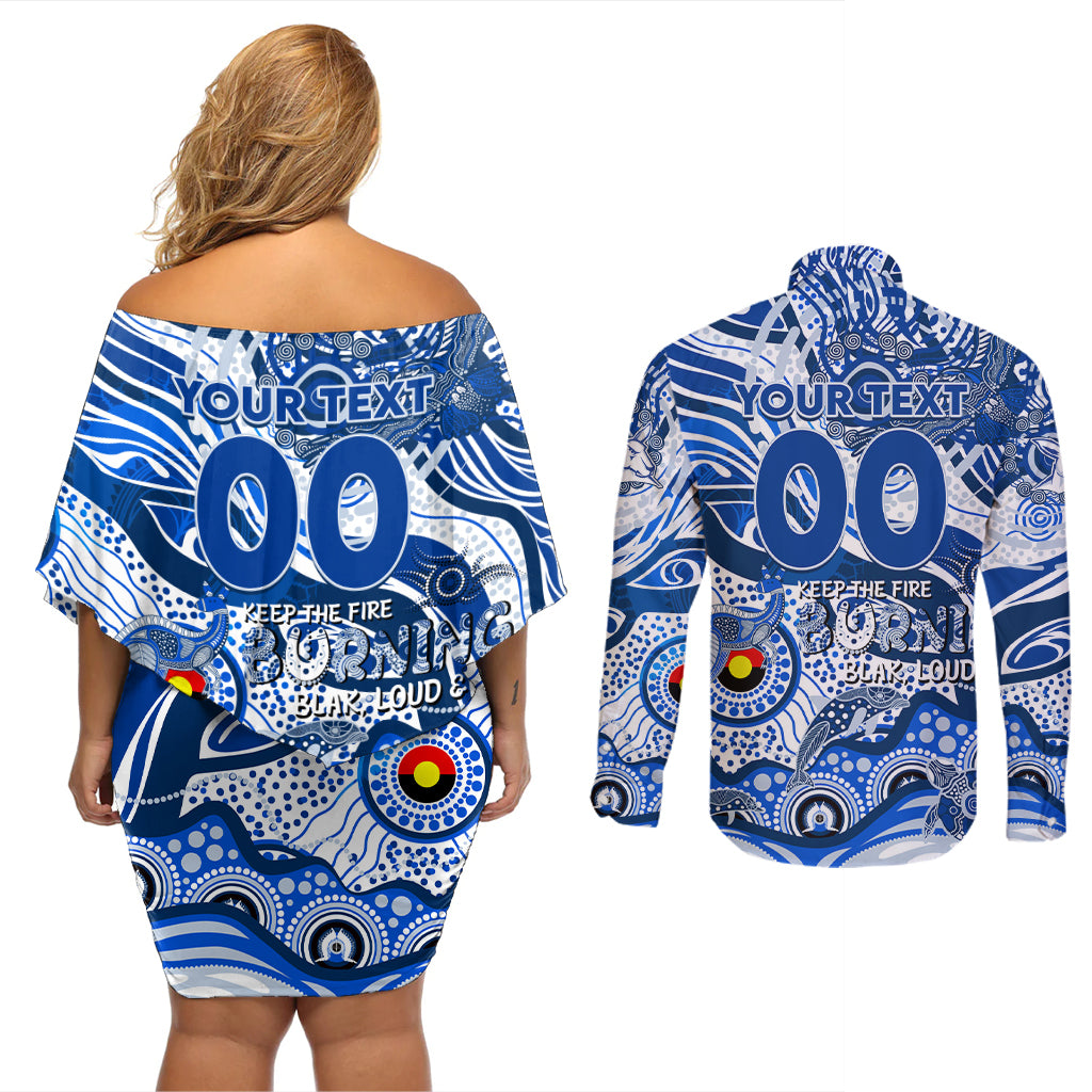 Custom NAIDOC Week 2024 Kangaroos Couples Matching Off Shoulder Short Dress and Long Sleeve Button Shirt Aboriginal Animals Keep The Fire Burning